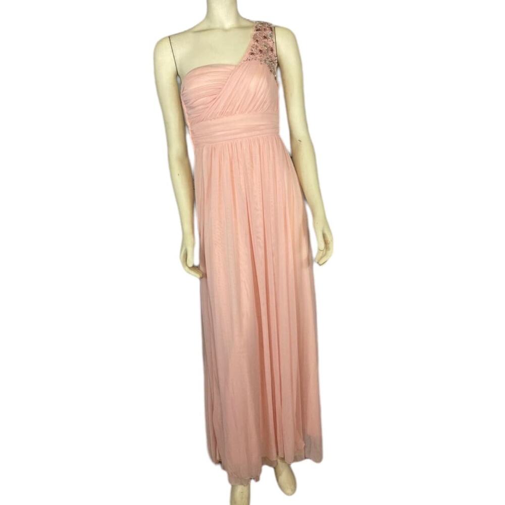 B. DARLIN Pale Peach Sequin & Chiffon one shoulder Gown size 3/4 - Picture 3 of 12